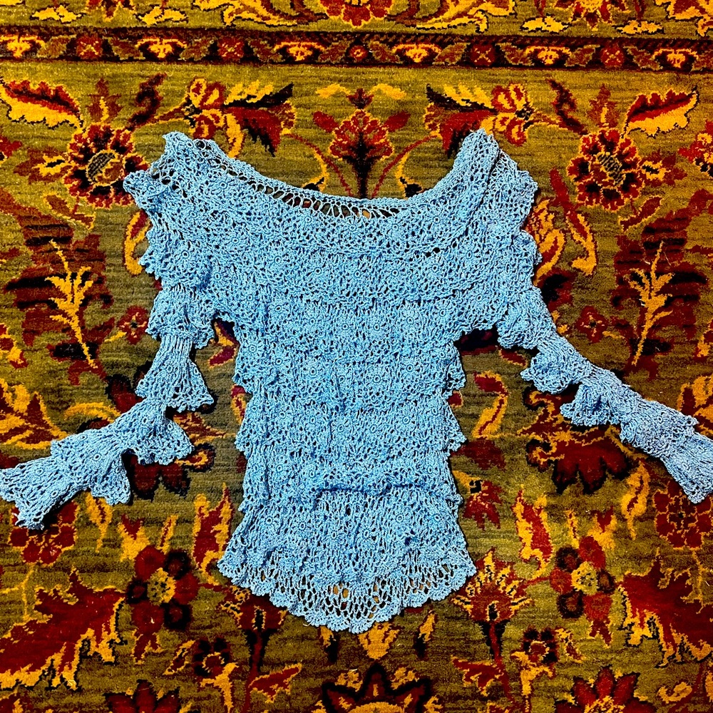 Blue Lace crochet Ruffled Top